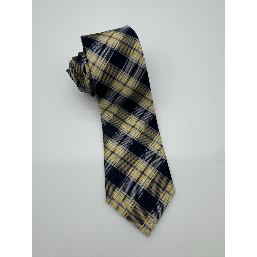 U.S. Polo Assn Plaid Tie Yellow Blue Black Classic Neck Tie Mens